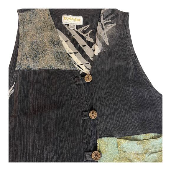 Kusnadi New York Vintage 90s Patchwork Rayon Vest Boho Artsy Hippie OS - Picture 5 of 8